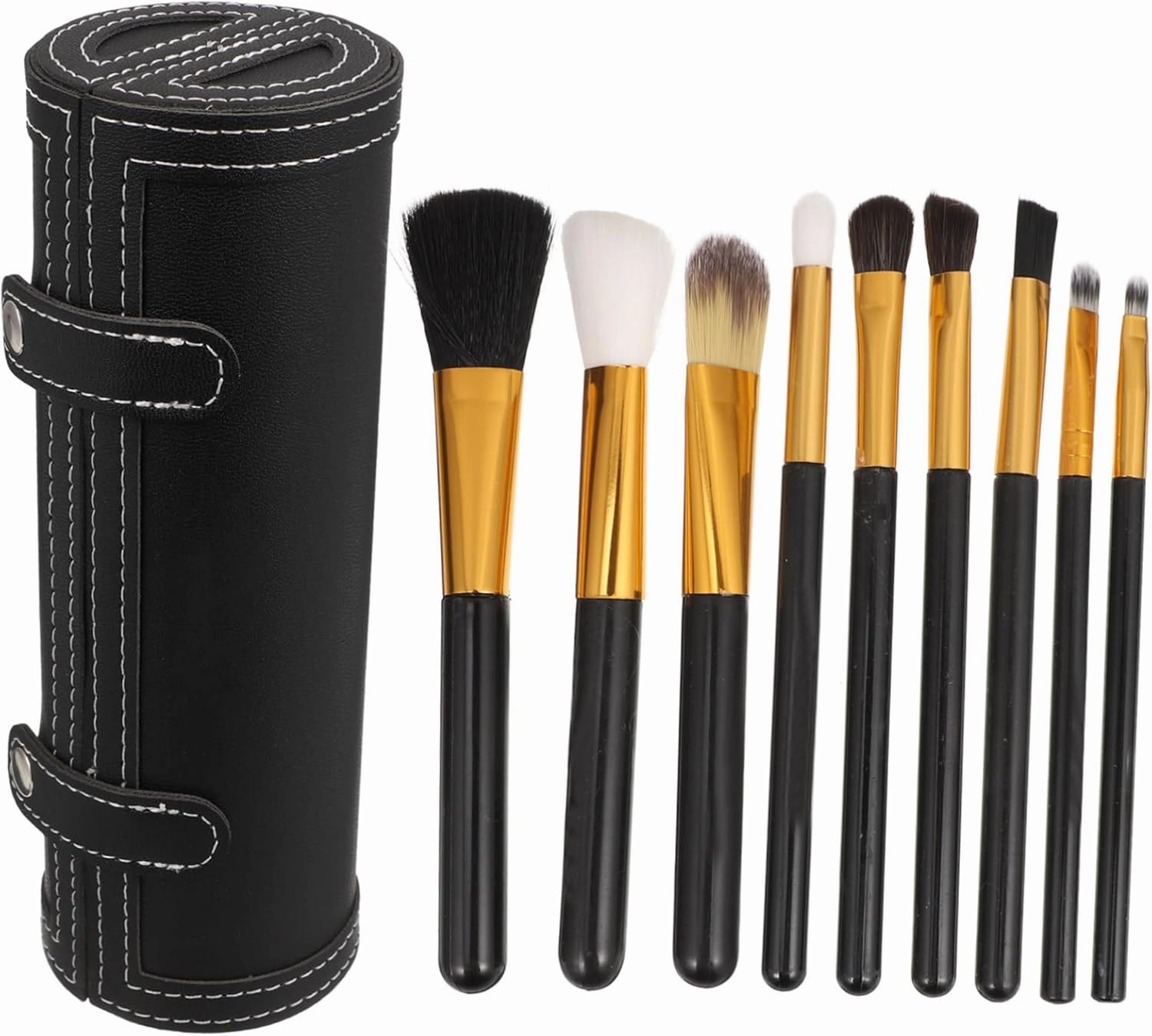 Travel Portable Makeup Brush Holder PU Leather Cosmetic Brush Pouch Organizer with Slot Button Closure for Beauty Supplies Pens and More