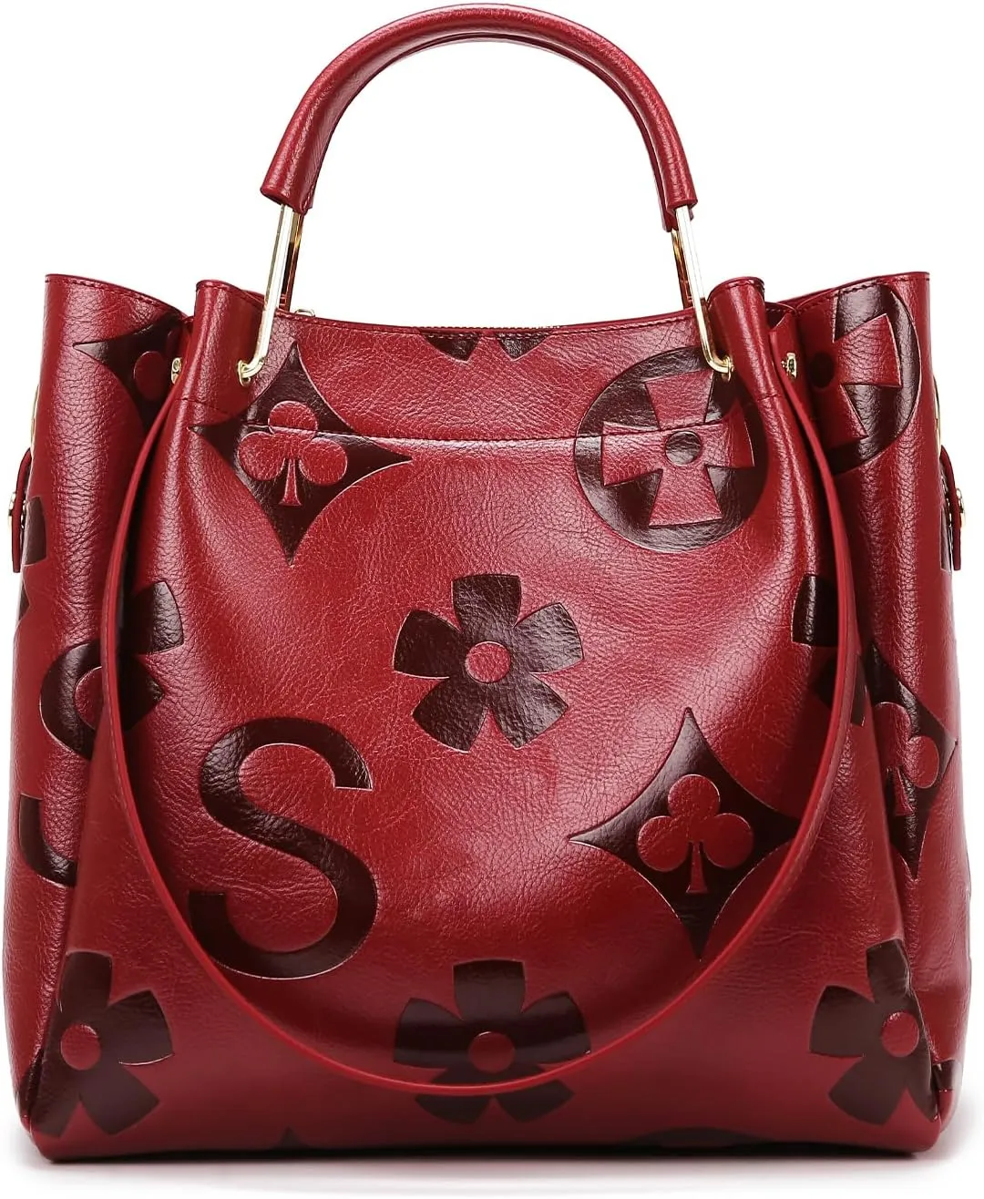 Travistar Floral Handbags Purses Women - Embossed Leather Top Handle Handbag Set Large Shoulder Bag Ladies Bucket Hobo Tote