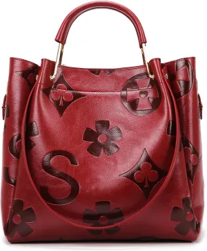 Travistar Floral Handbags Purses Women - Embossed Leather Top Handle Handbag Set Large Shoulder Bag Ladies Bucket Hobo Tote