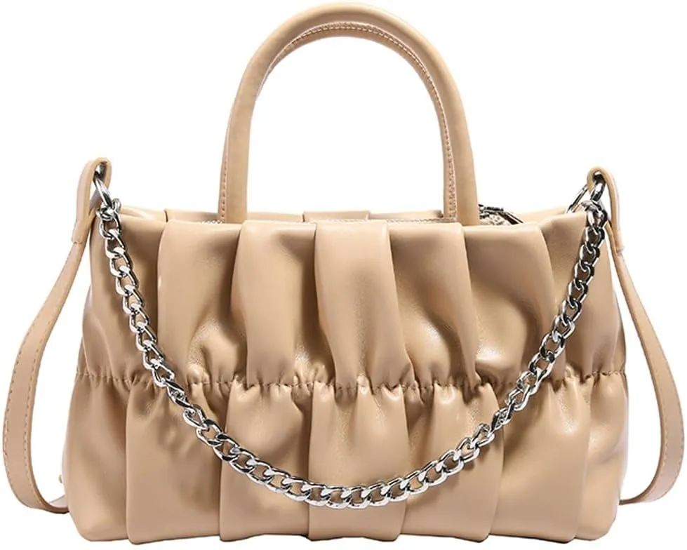 Trendy Cloud Pleated Cross-body Bag with Chain Women’s Stylish Small Purse with Adjustable Straps Y2k Handbag