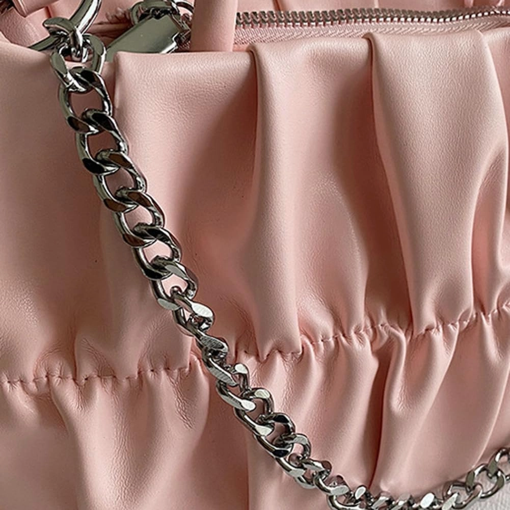 Trendy Cloud Pleated Cross-body Bag with Chain Women’s Stylish Small Purse with Adjustable Straps Y2k Handbag