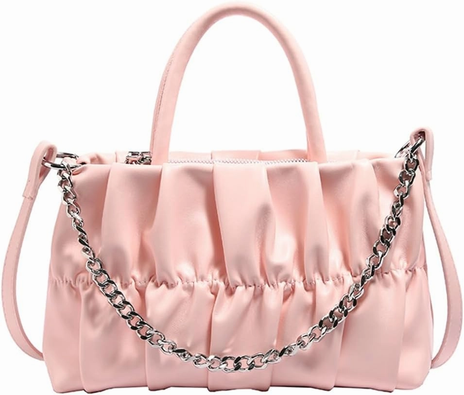 Trendy Cloud Pleated Cross-body Bag with Chain Women’s Stylish Small Purse with Adjustable Straps Y2k Handbag