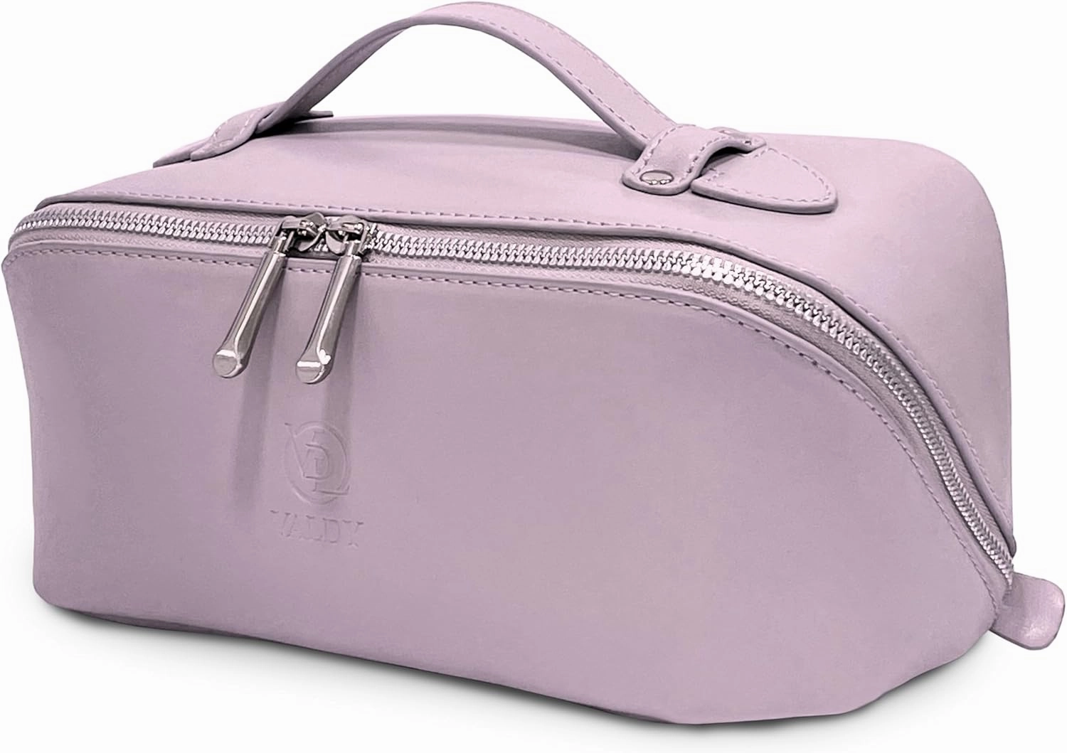 Trendy Travel Makeup Bag Organizer Large Capacity, PU Leather Make Up Bag with Handle and Divider, Open Flat Toiletry Pouch for Women & Girls Waterproof Portable Purple Cosmetic Case, Gift Box