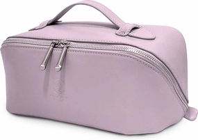 Trendy Travel Makeup Bag Organizer Large Capacity, PU Leather Make Up Bag with Handle and Divider, Open Flat Toiletry Pouch for Women & Girls Waterproof Portable Purple Cosmetic Case, Gift Box