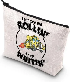TSOTMO Novelty Bus Driver Gift They See Me Rollin’ They Waitin’ Cute Bus Driver Appreciation Gift for Bus Driver Zipper Pouch(Rollin waitin)