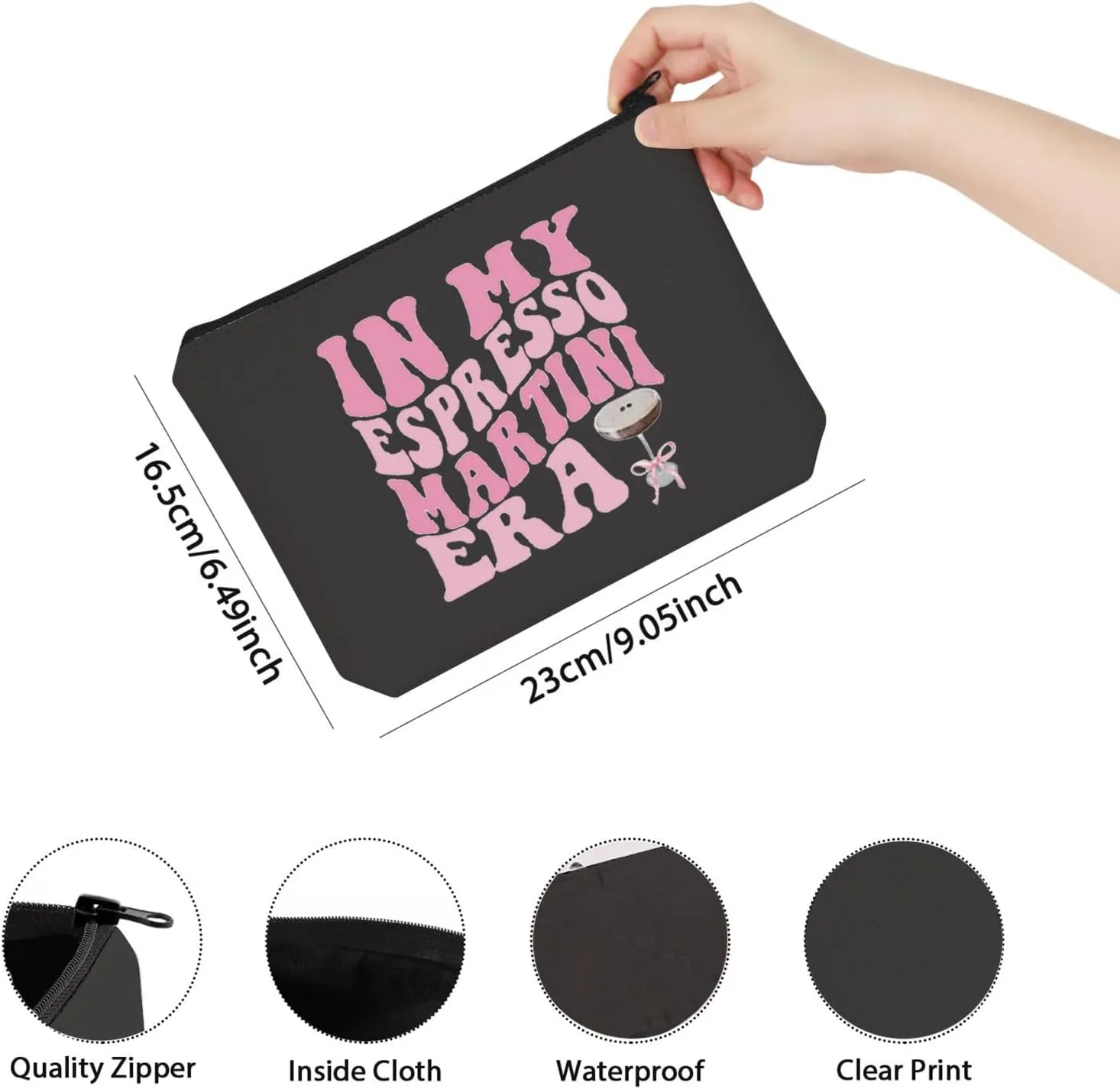 TSOTMO Tini Time Coquette Gift In My Espresso Martini Era Makeup Bag Espresso Martini Gift Cocktail Gift (BLK-My Espresso bag)