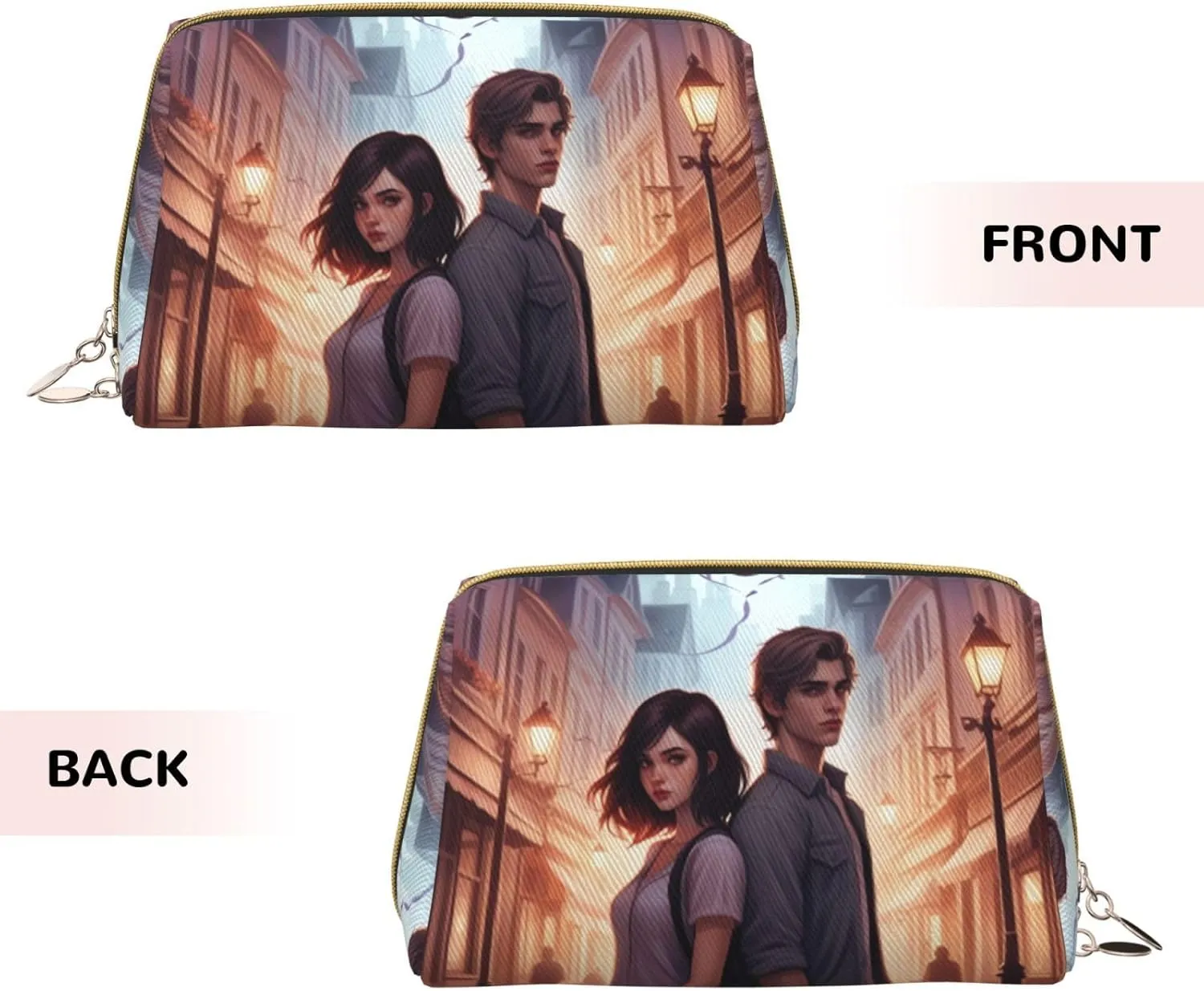 Twilight Serenade Printed Small Makeup Bag,Travel Cosmetic Bag Purse with Zipper,Water-resistant Makeup Organizer Bag for Women