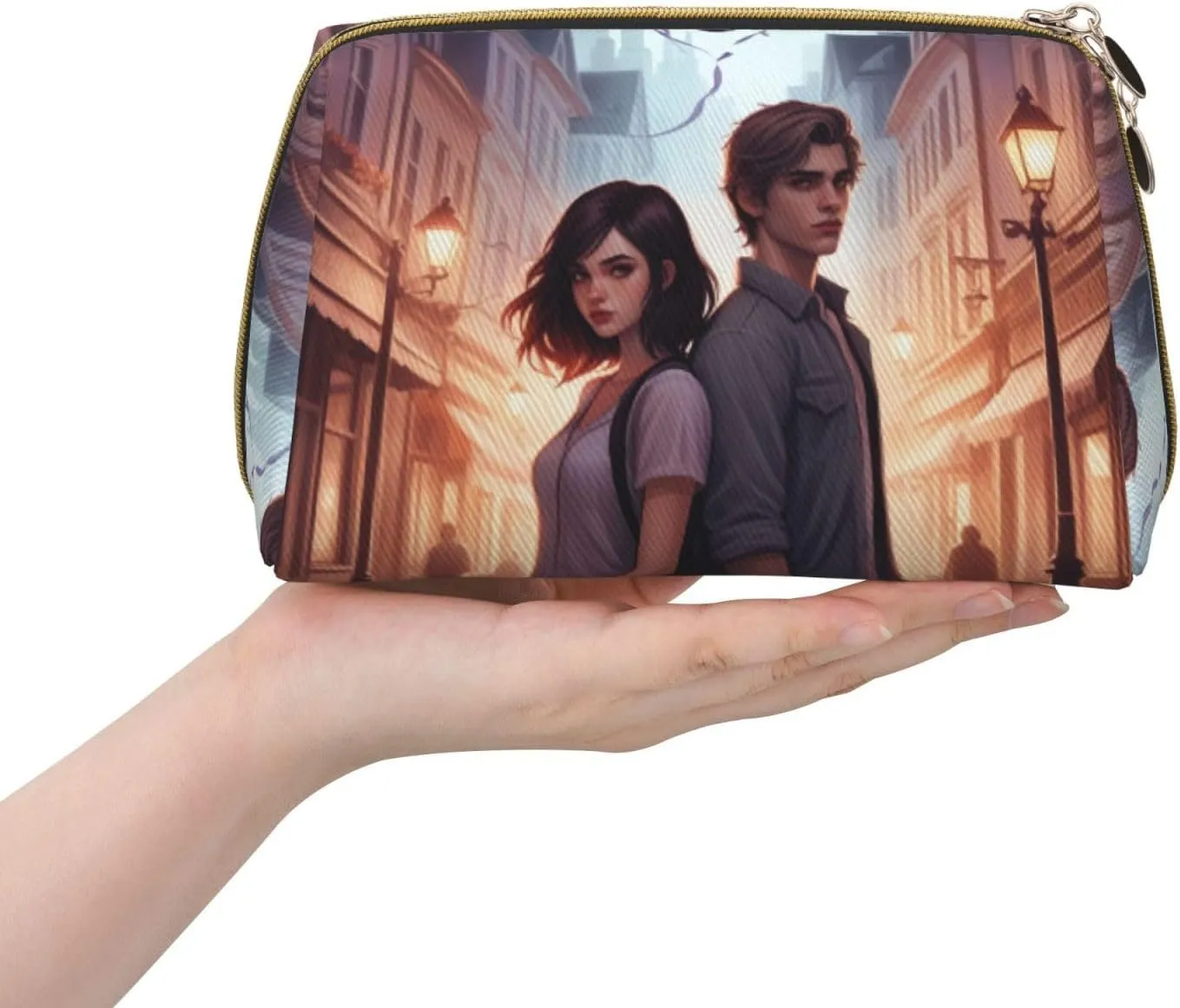 Twilight Serenade Printed Small Makeup Bag,Travel Cosmetic Bag Purse with Zipper,Water-resistant Makeup Organizer Bag for Women