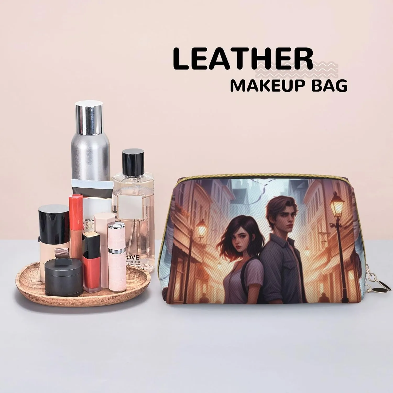 Twilight Serenade Printed Small Makeup Bag,Travel Cosmetic Bag Purse with Zipper,Water-resistant Makeup Organizer Bag for Women