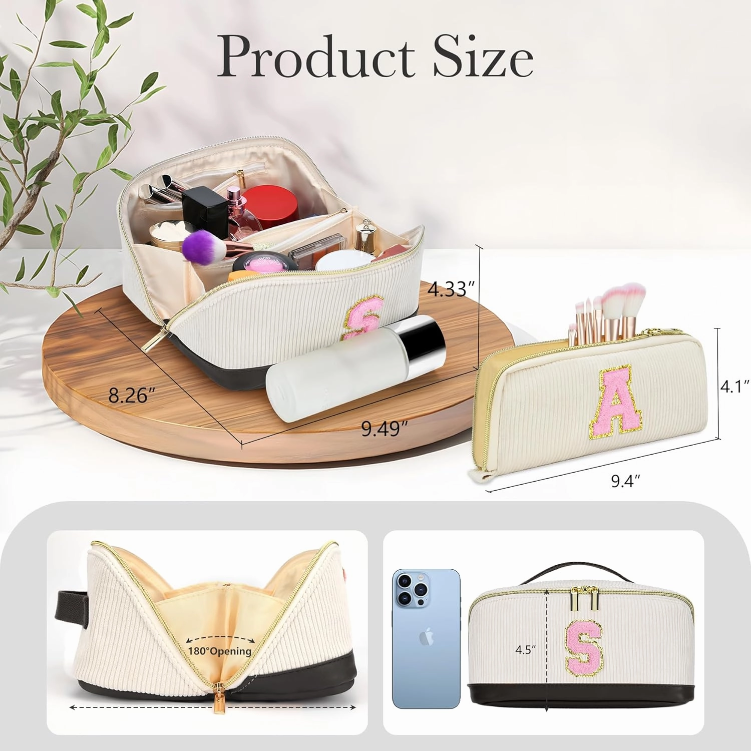 Valentine's Day Gifts for Women Girls,2Pack Large Personalized Initial Preppy Makeup Bag,Leather Waterproof Cosmetic Bag, Monogram Travel Make up bag Perfect forTeen Girls Mother's Day Birthday Gifts