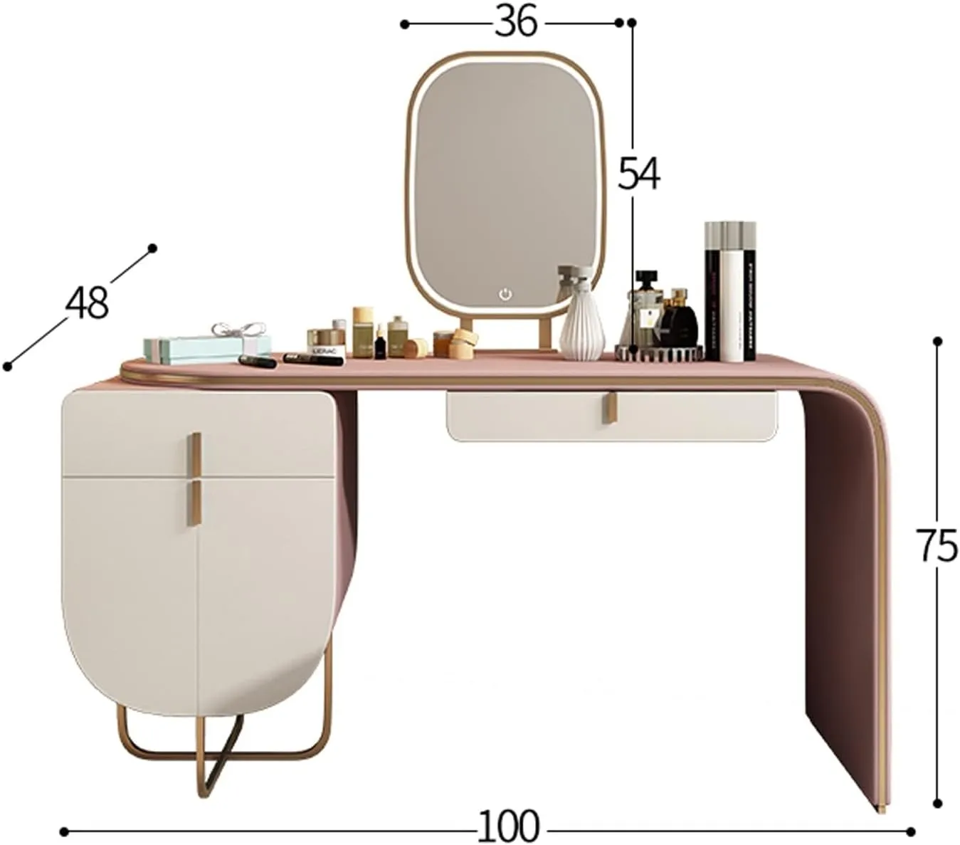 Vanity Desk Dresser Retractable Colorblock Dresser with Drawer Makeup Mirror Makeup Stool Makeup Table All in One Set Ladies Makeup Assistant Vanity Table Set (Color : D)