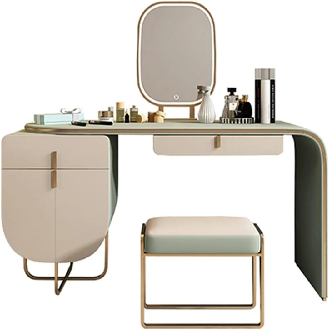 Vanity Desk Dresser Retractable Colorblock Dresser with Drawer Makeup Mirror Makeup Stool Makeup Table All in One Set Ladies Makeup Assistant Vanity Table Set (Color : D)