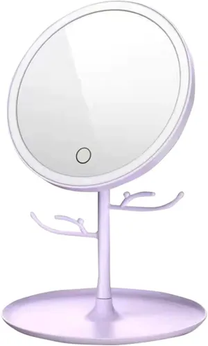 Vanity Mirror Makeup Mirror with Light Smart Magnifying Travel Portable Table Round Vanity Mirrors with Stand Cosmetics Rangement Tools (Color : Purple) (Purple)