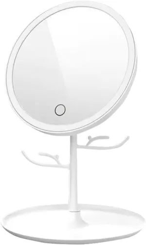 Vanity Mirror Makeup Mirror with Light Smart Magnifying Travel Portable Table Round Vanity Mirrors with Stand Cosmetics Rangement Tools (Color : Purple) (White)