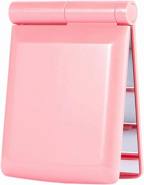 Vanity Mirror 1pcs 8 LED Lights Lamps Foldable Makeup Mirrors Cosmetic Hand Folding Portable Compact Pocket Mirror (Color : Purple) (Pink)