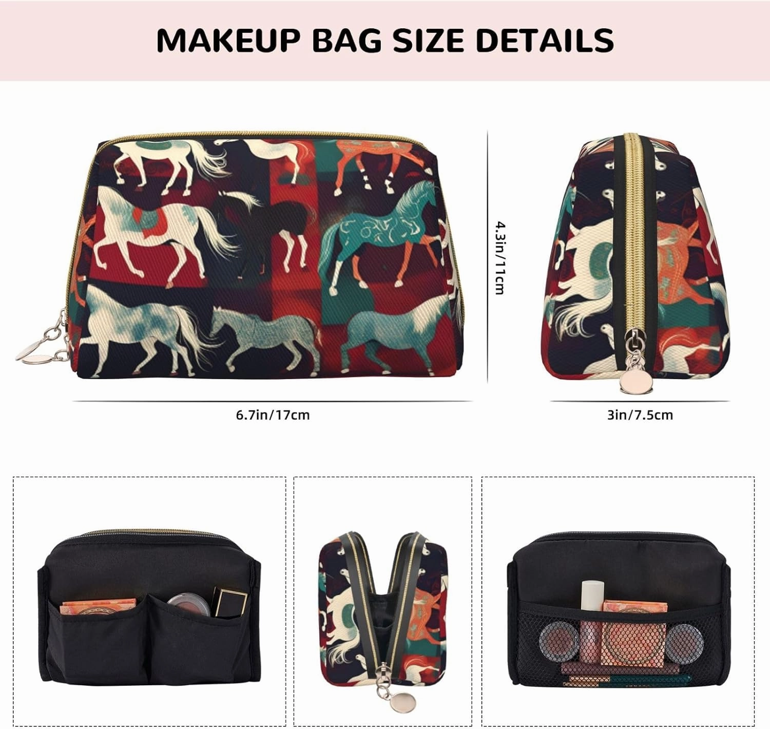 Various Kinds Of Horses Toiletry Pouch, Travel-Friendly Makeup Organizer For Makeup Brushes, Lipsticks
