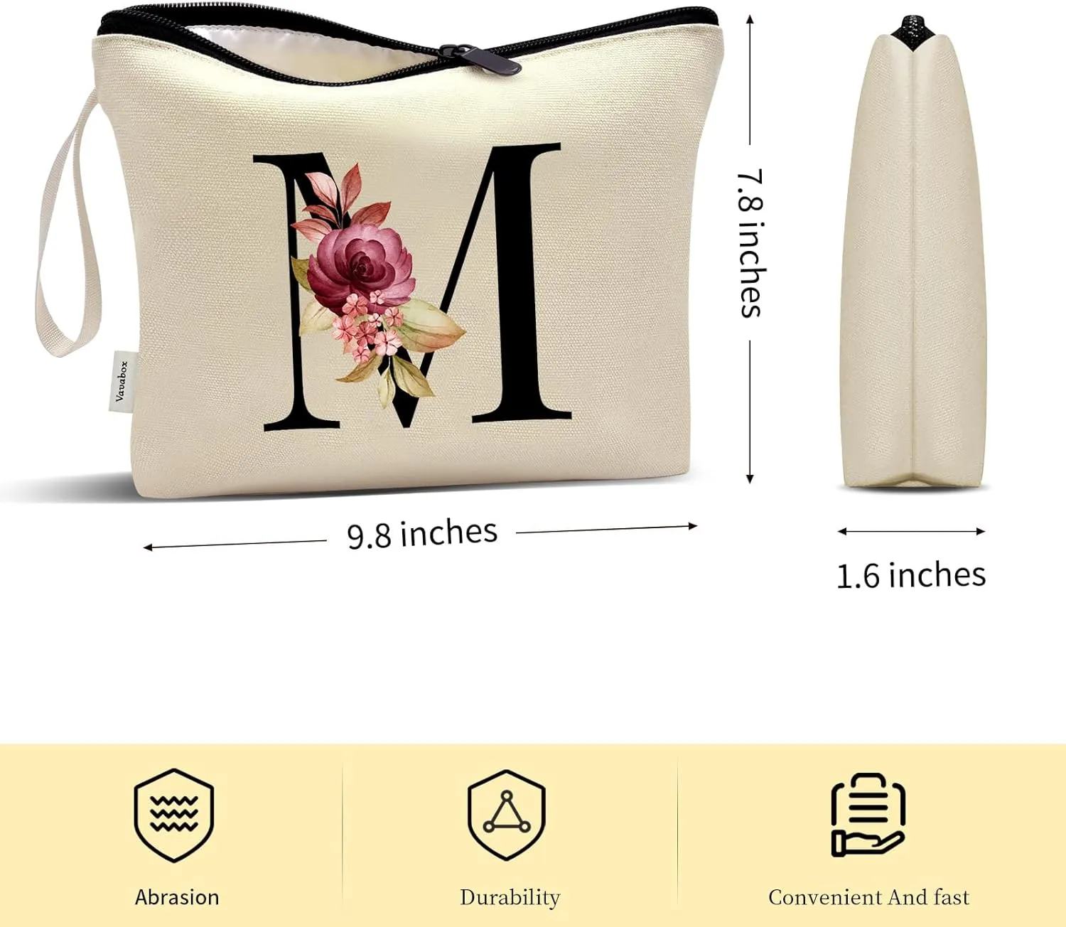 Vavabox A-Z Personalized Makeup Bag, Birthday Gifts for Women Mom, Gifts for Best Friend, Bride Bridesmaid Cosmetic bag (M, Yellow)