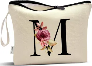 Vavabox A-Z Personalized Makeup Bag, Birthday Gifts for Women Mom, Gifts for Best Friend, Bride Bridesmaid Cosmetic bag (M, Yellow)