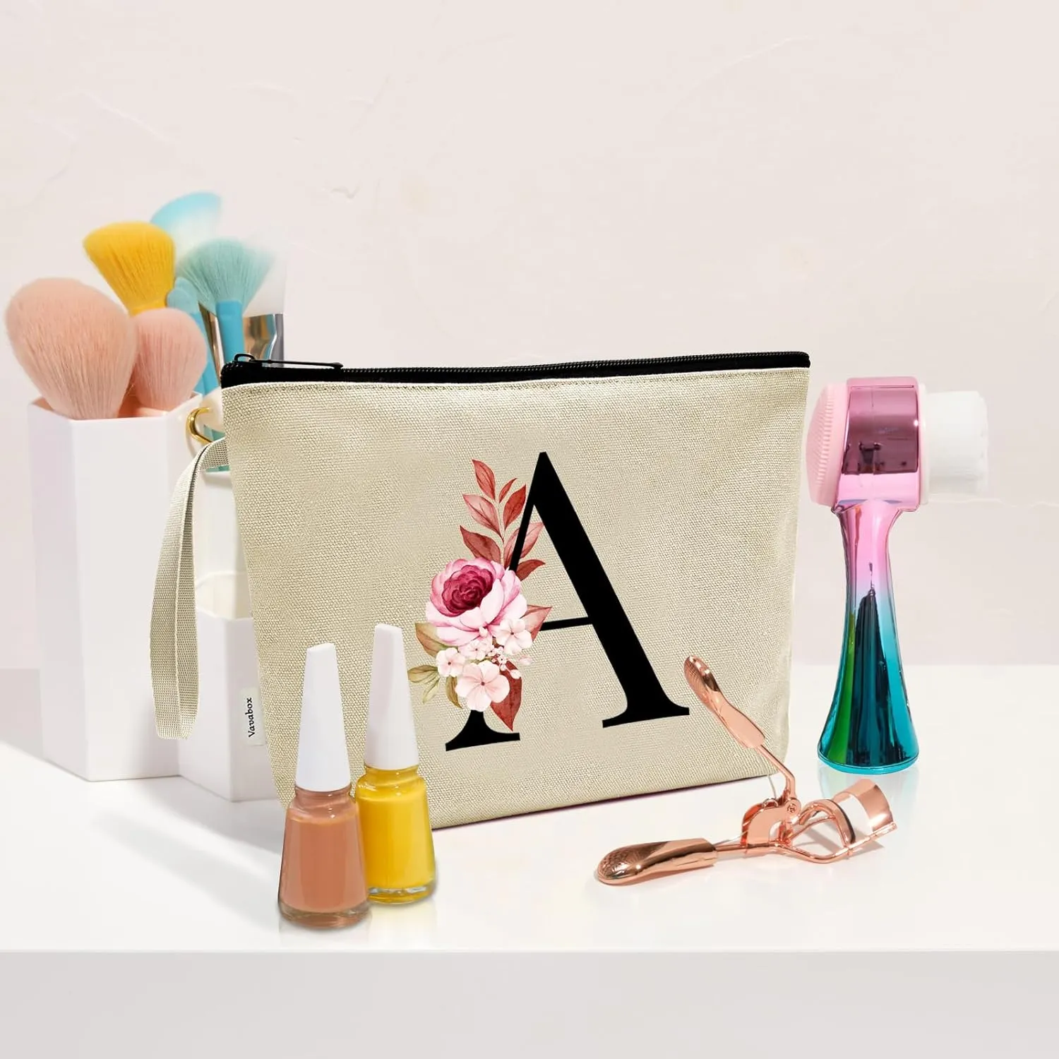 Vavabox A-Z Personalized Makeup Bag, Birthday Gifts for Women Mom, Gifts for Best Friend, Bride Bridesmaid Cosmetic bag (Y, Yellow)