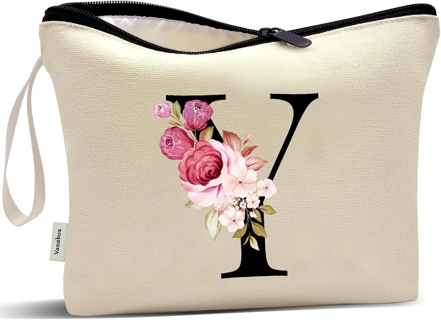 Vavabox A-Z Personalized Makeup Bag, Birthday Gifts for Women Mom, Gifts for Best Friend, Bride Bridesmaid Cosmetic bag (Y, Yellow)