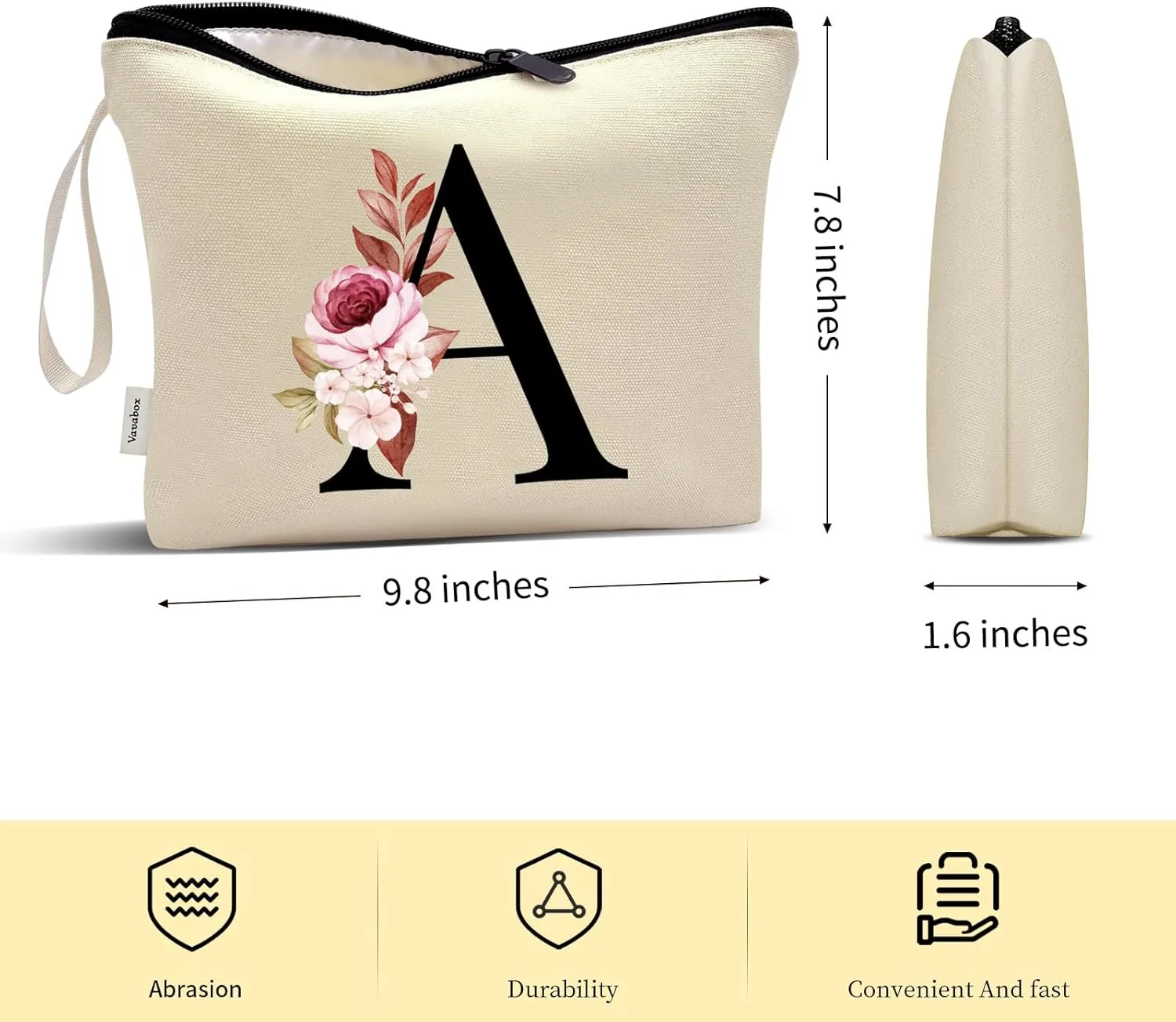 Vavabox A-Z Personalized Makeup Bag, Birthday Gifts for Women Mom, Gifts for Best Friend, Bride Bridesmaid Cosmetic bag (Y, Yellow)