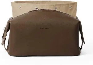 Vegan Leather Toiletry Bag - Unisex Dopp Kit with Removable Machine Washable Liner (Brown)