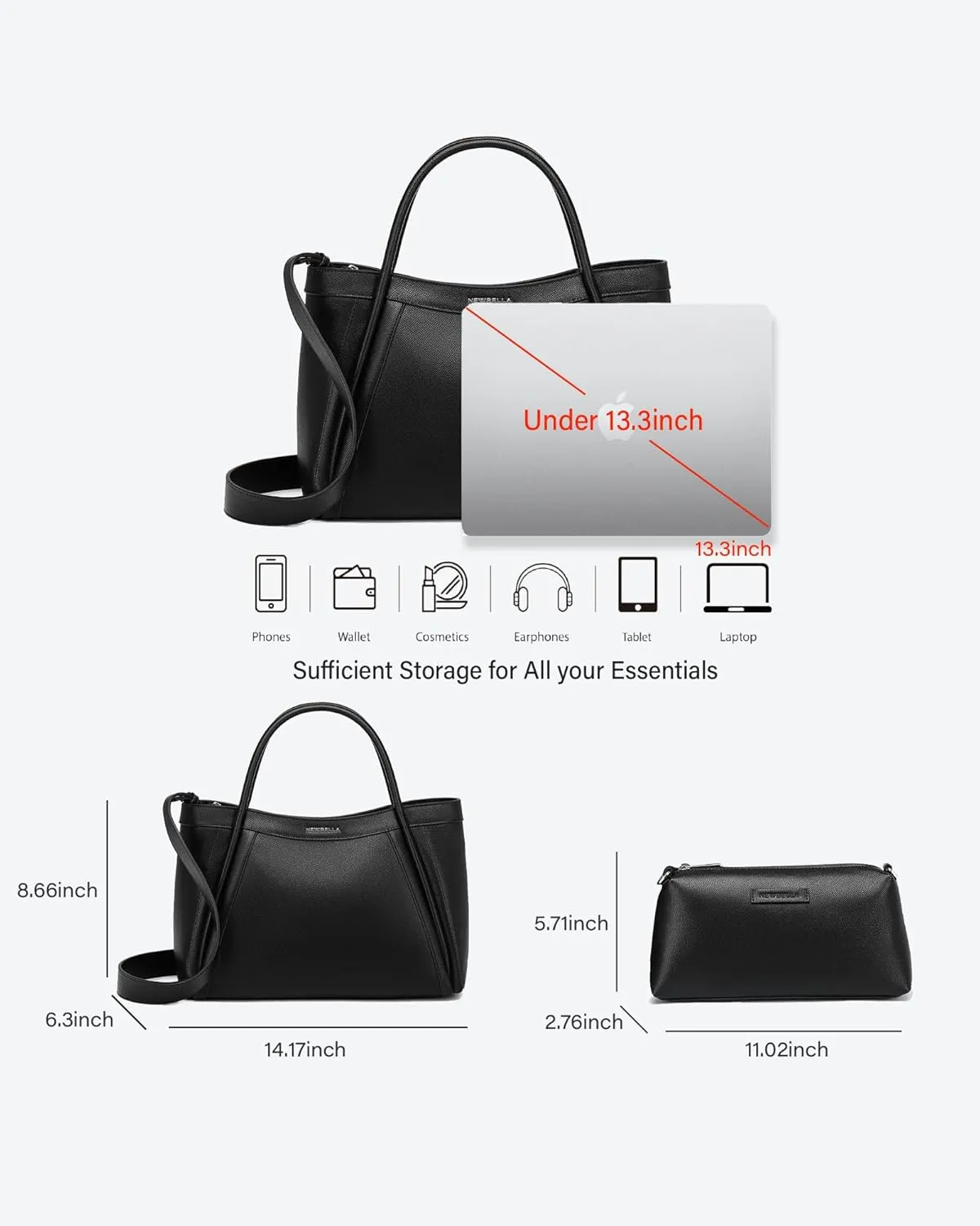 Vegan Leather Tote Bag for Women, Hobo Shoulder Bag, Crossbody Handbag with Matching Purse, Stylish Versatile