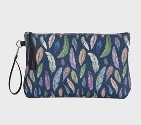 Vegan Leather Clutch & Makeup Bag – Feathers on Navy