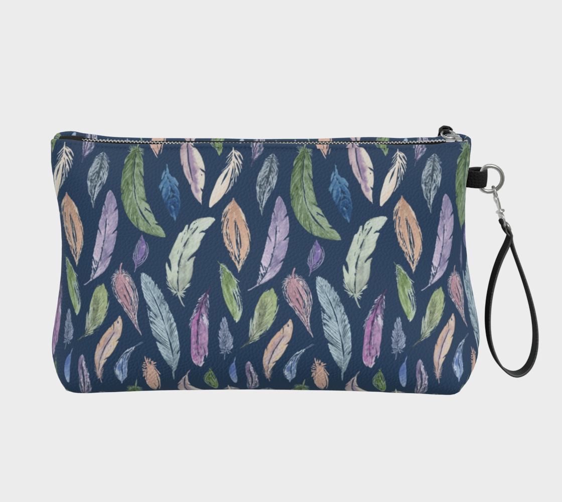 Vegan Leather Clutch & Makeup Bag – Feathers on Navy