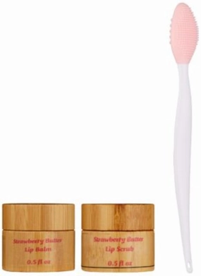 Vegan Strawberry Sugar Lip Exfoliator Scrub and Strawberry Flavored Coconut Balm