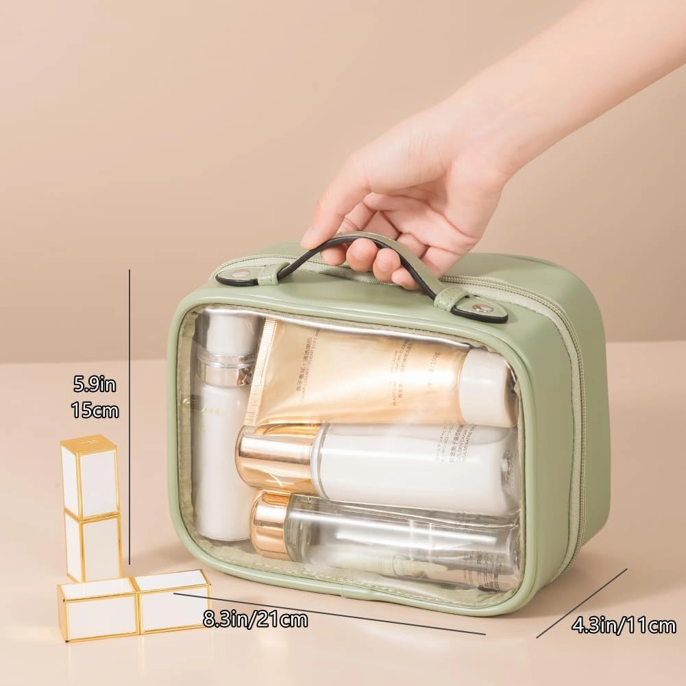 Veki Transparent Makeup Bag Travel Cosmetic Bags Case Waterproof Toiletries Bag Large Capacity Open Storage Bags Organizer With Zipper, Portable Make Up Organizer for Women and Girls