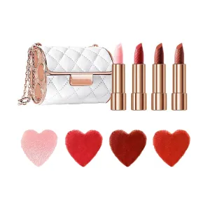 Velvet Matte Lipstick Set with Glamour Chain Pouc, 2023 New 4 Colors Waterproof Matte Lipstick Set, Long Lasting Lip Stick Set Elegant Leather Chain Bag