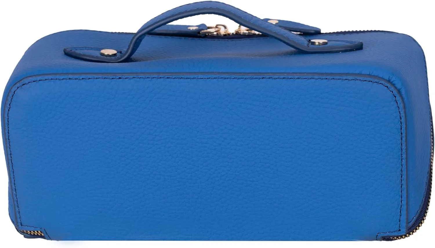 VENOULT Genuine Leather Makeup Bag, Spacious Cosmetic Case, Travel Toiletry Organizer with Handle (Fun Blue)