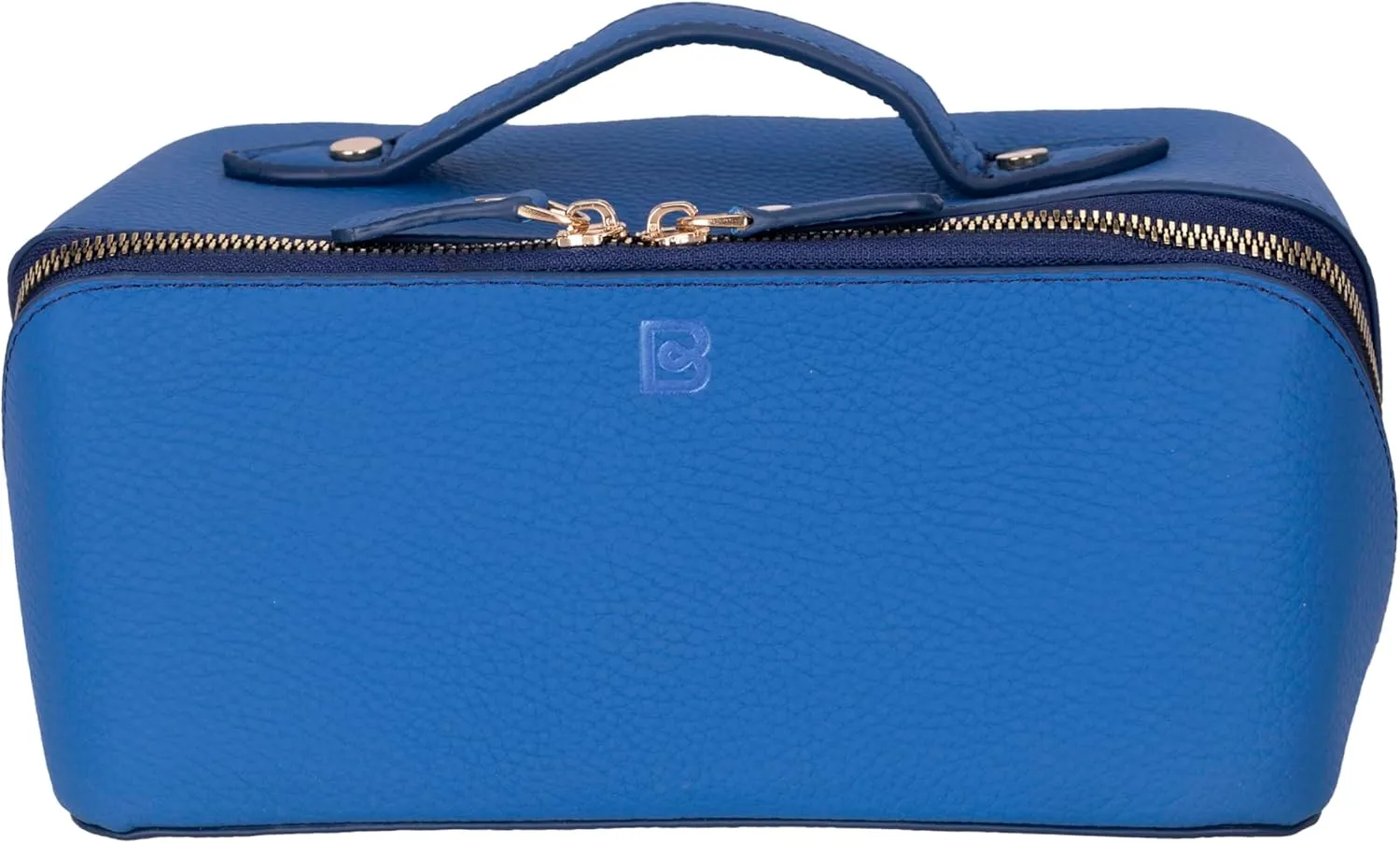 VENOULT Genuine Leather Makeup Bag, Spacious Cosmetic Case, Travel Toiletry Organizer with Handle (Fun Blue)