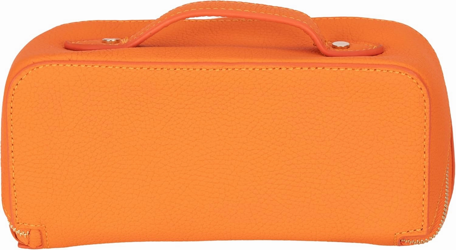VENOULT Genuine Leather Makeup Bag, Spacious Cosmetic Case, Travel Toiletry Organizer with Handle (Mango)