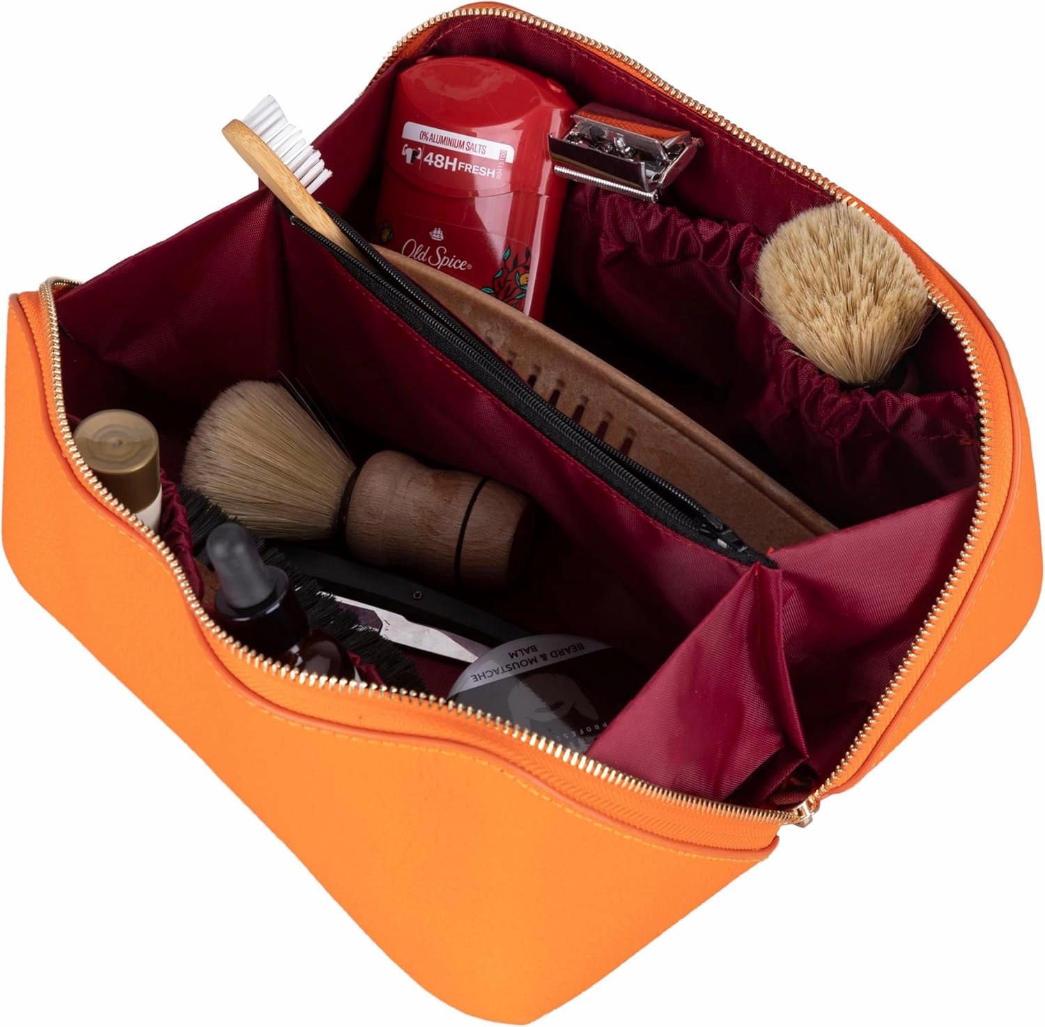 VENOULT Genuine Leather Makeup Bag, Spacious Cosmetic Case, Travel Toiletry Organizer with Handle (Mango)