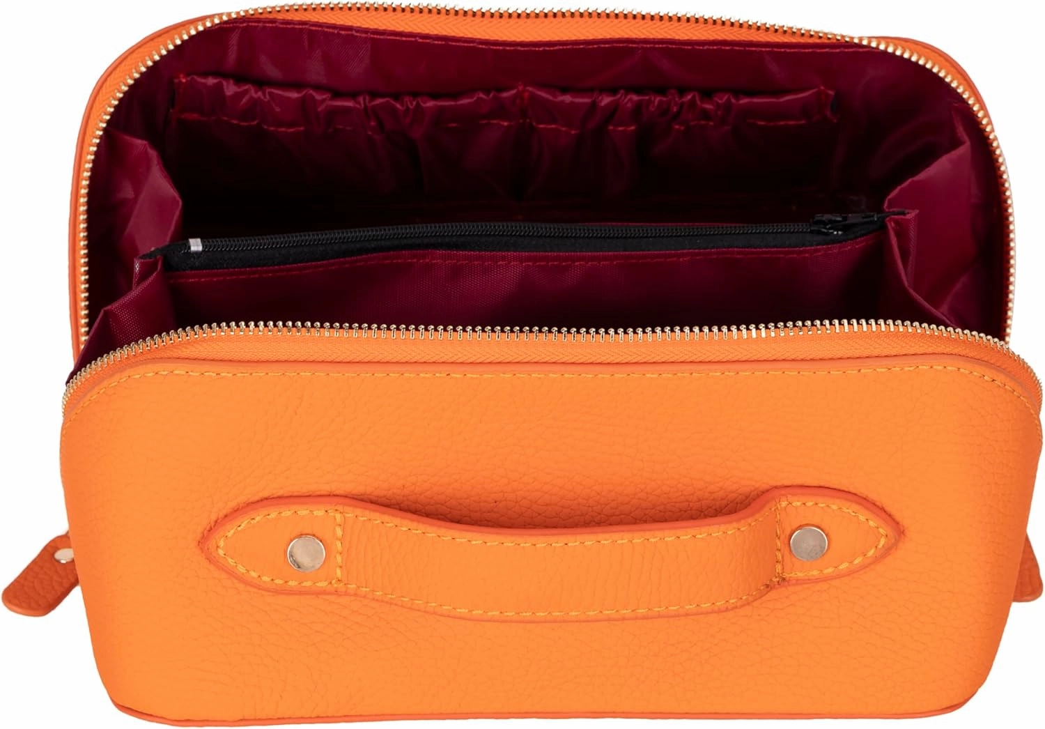 VENOULT Genuine Leather Makeup Bag, Spacious Cosmetic Case, Travel Toiletry Organizer with Handle (Mango)