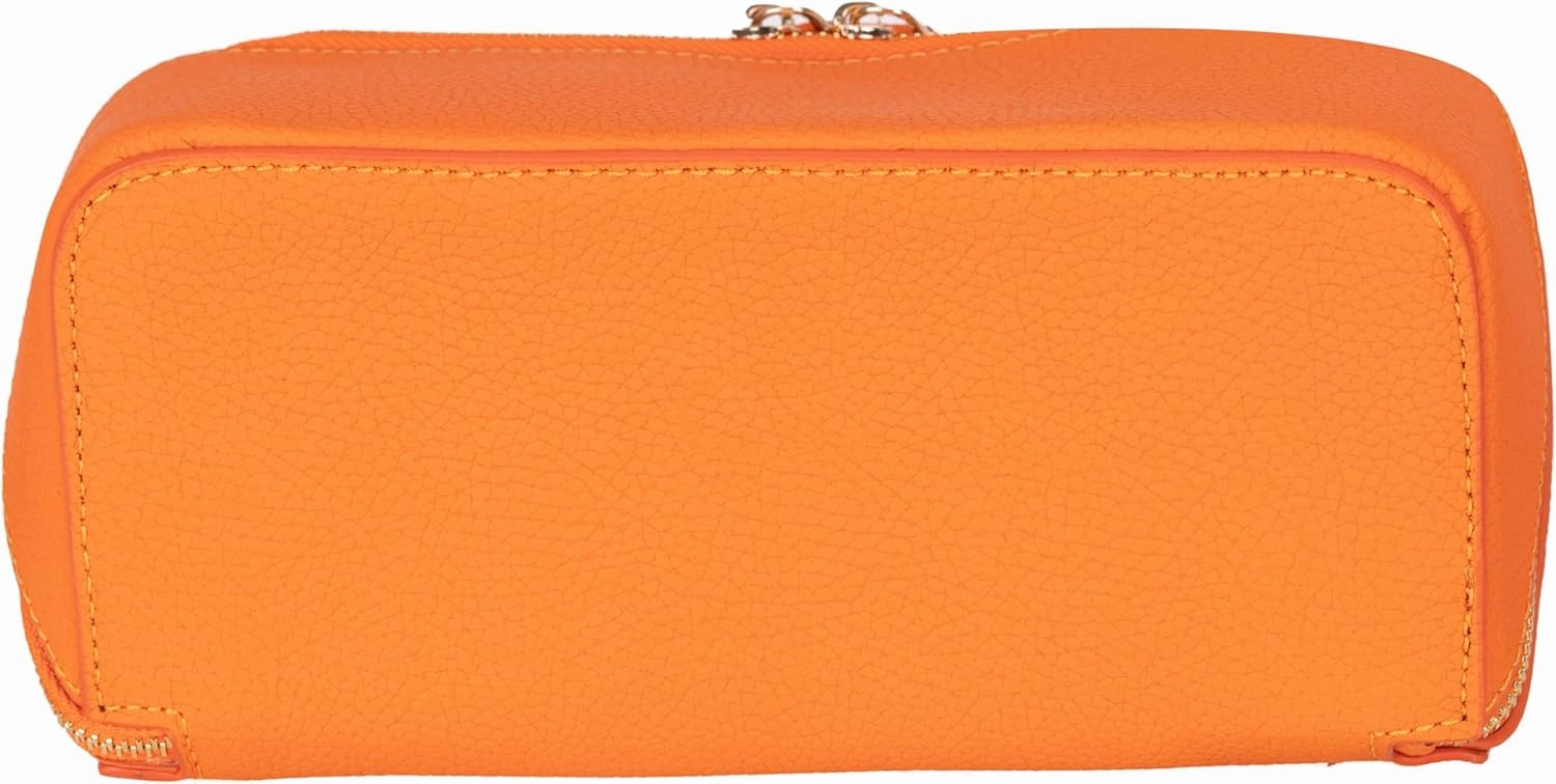 VENOULT Genuine Leather Makeup Bag, Spacious Cosmetic Case, Travel Toiletry Organizer with Handle (Mango)