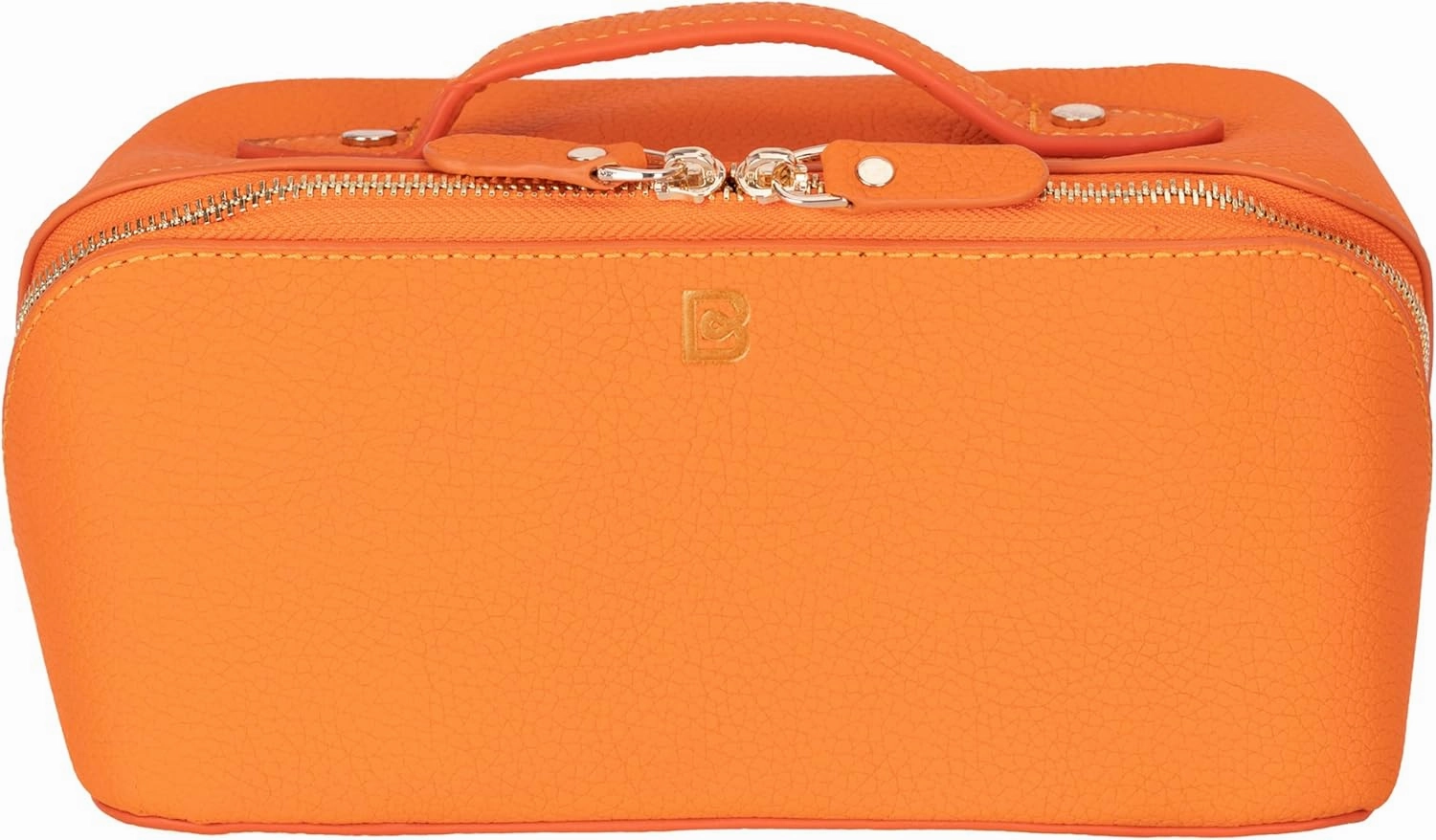 VENOULT Genuine Leather Makeup Bag, Spacious Cosmetic Case, Travel Toiletry Organizer with Handle (Mango)