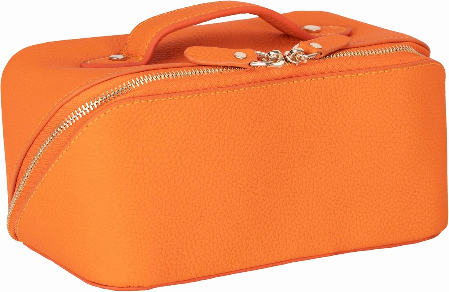 VENOULT Genuine Leather Makeup Bag, Spacious Cosmetic Case, Travel Toiletry Organizer with Handle (Mango)
