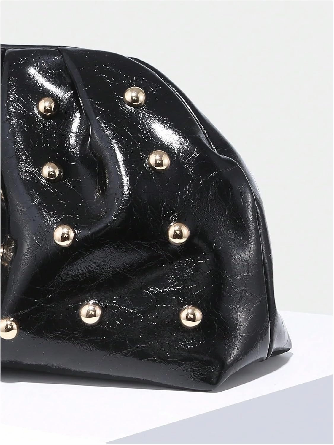 Verdusa Women's PU Leather Studded Clutch Handbags Retro Magnet Ruched Evening Bags