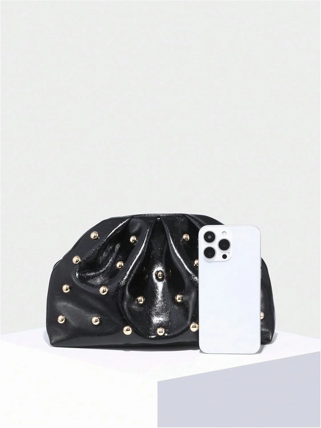Verdusa Women's PU Leather Studded Clutch Handbags Retro Magnet Ruched Evening Bags