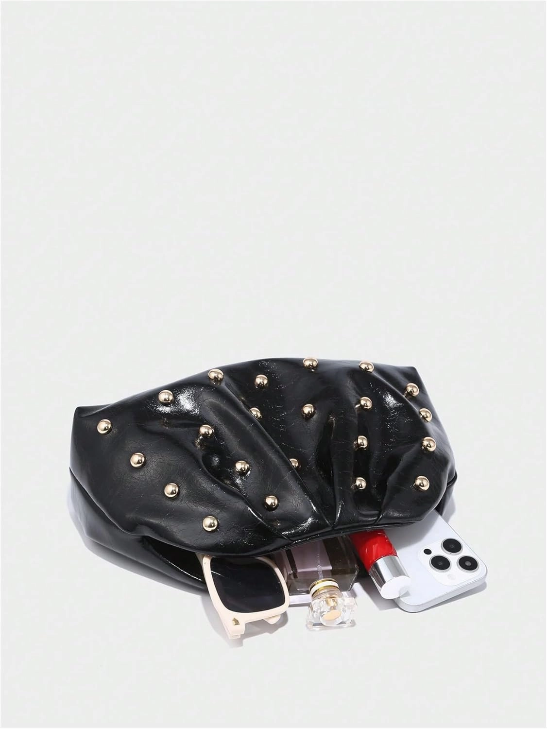 Verdusa Women's PU Leather Studded Clutch Handbags Retro Magnet Ruched Evening Bags