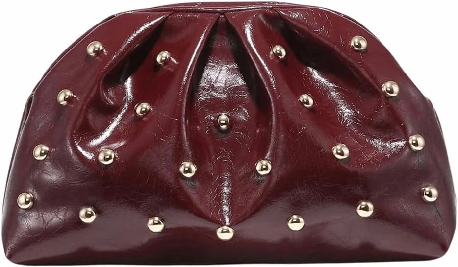 Verdusa Women's PU Leather Studded Clutch Handbags Retro Magnet Ruched Evening Bags