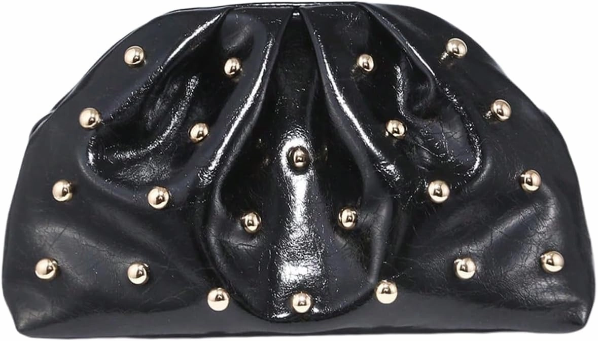 Verdusa Women's PU Leather Studded Clutch Handbags Retro Magnet Ruched Evening Bags