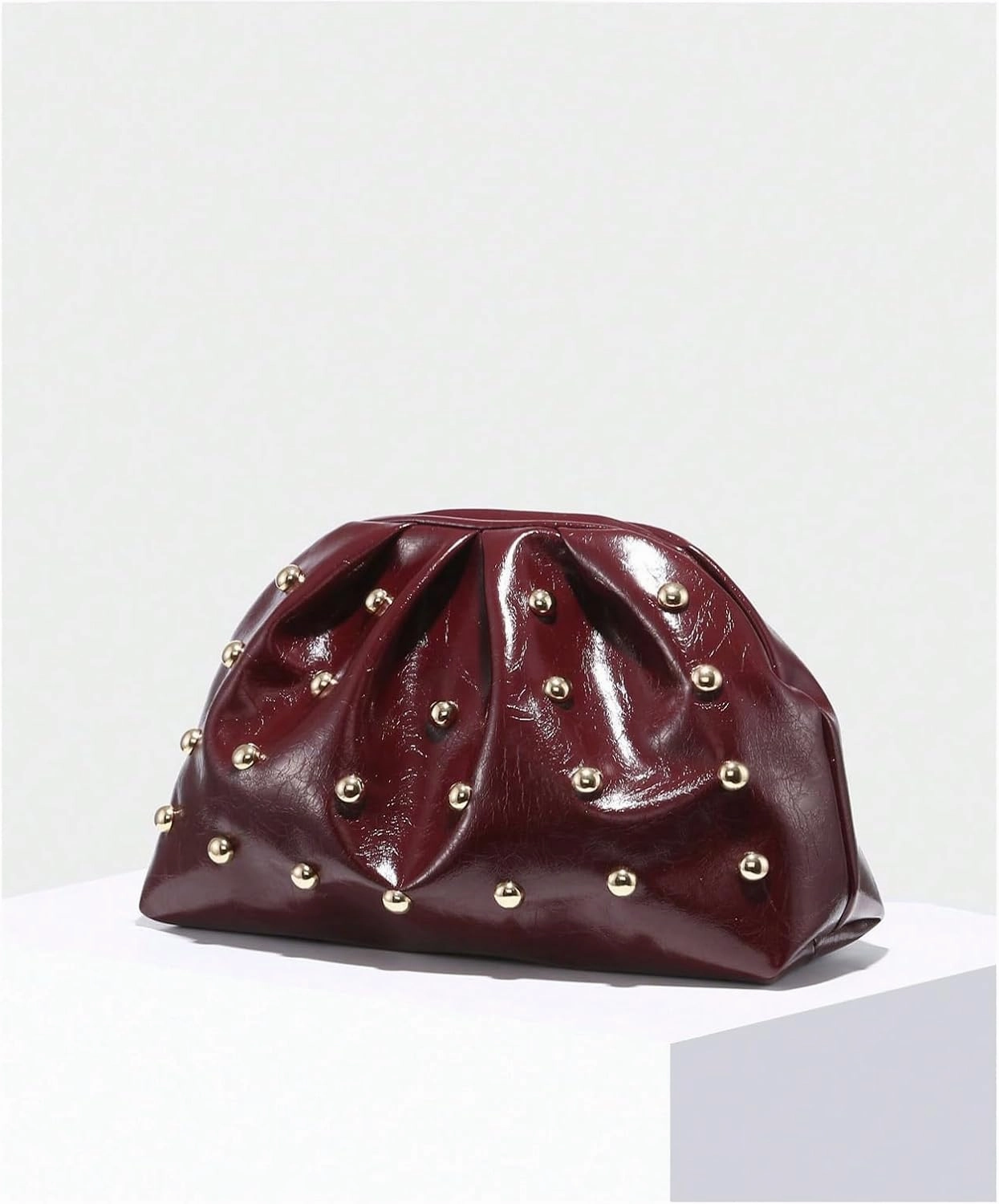Verdusa Women's PU Leather Studded Clutch Handbags Retro Magnet Ruched Evening Bags