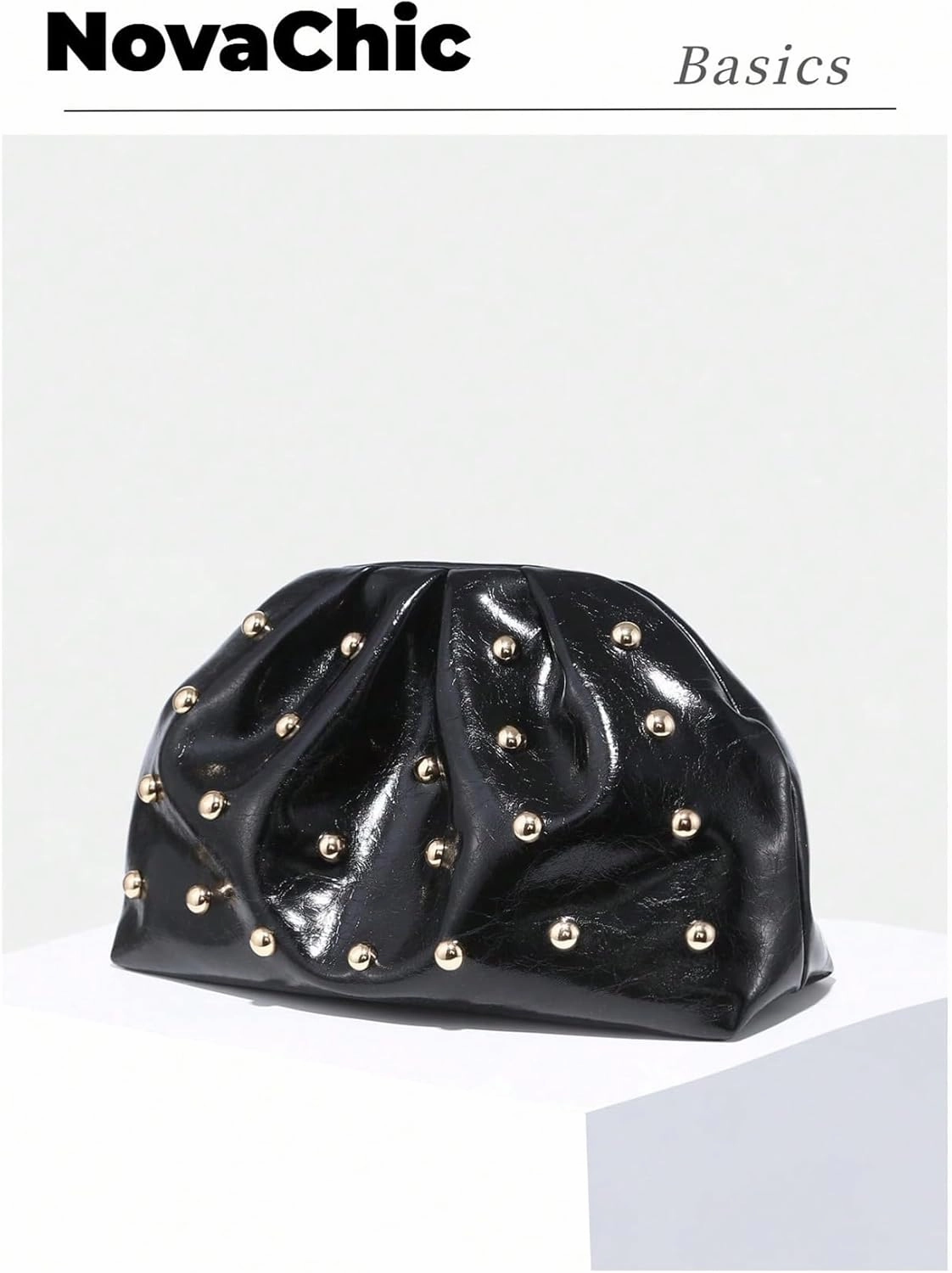 Verdusa Women's PU Leather Studded Clutch Handbags Retro Magnet Ruched Evening Bags
