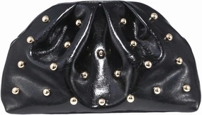 Verdusa Women's PU Leather Studded Clutch Handbags Retro Magnet Ruched Evening Bags