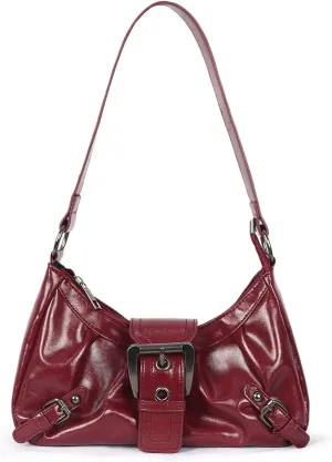 ‌Vintage Punk Burgundy Leather Bag Lightweight bag for Women