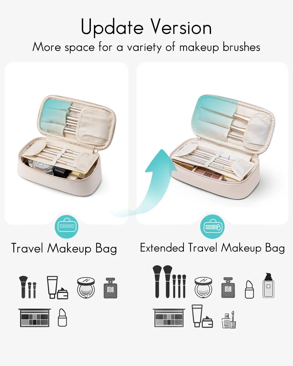 Vlando Travel Makeup Bag,Small Makeup Bag for Women,Valentines Gifts for Women Girls, Makeup Pouch Purse Travel Essentials Toiletries-Apricot White